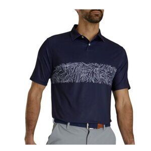 FootJoy Tropical Chestband Lisle Self Golf Polo Top Navy ( M )